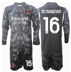 Strój piłkarski AC Milan Mike Maignan #16 Bramkarskie Koszulka Podstawowej dziecięce 2024-25 Długi Rękaw (+ Krótkie spodenki)