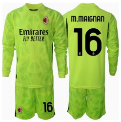 Strój piłkarski AC Milan Mike Maignan #16 Bramkarskie Koszulka Trzeciej dziecięce 2024-25 Długi Rękaw (+ Krótkie spodenki)