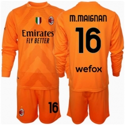 Strój piłkarski AC Milan Mike Maignan #16 Bramkarskie Koszulka Wyjazdowej dziecięce 2024-25 Długi Rękaw (+ Krótkie spodenki)