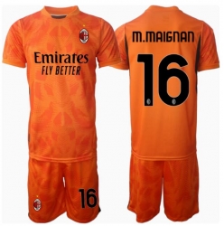 Strój piłkarski AC Milan Mike Maignan #16 Bramkarskie Koszulka Wyjazdowej dziecięce 2024-25 Krótki Rękaw (+ Krótkie spodenki)