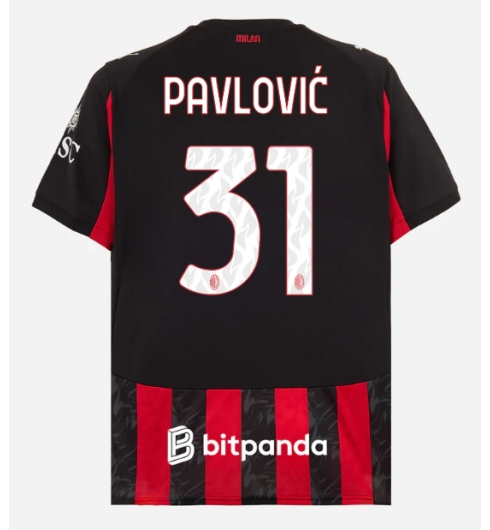 Strój piłkarski AC Milan Strahinja Pavlovic #31 Koszulka Podstawowej 2025-26 Krótki Rękaw Strój piłkarski AC Milan Strahinja Pavlovic #31 Koszulka Podstawowej 2025-26 Krótki Rękaw