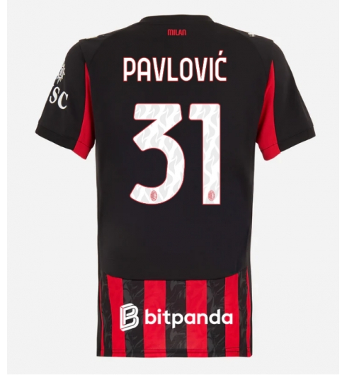 Strój piłkarski AC Milan Strahinja Pavlovic #31 Koszulka Podstawowej damskie 2025-26 Krótki Rękaw Strój piłkarski AC Milan Strahinja Pavlovic #31 Koszulka Podstawowej damskie 2025-26 Krótki Rękaw