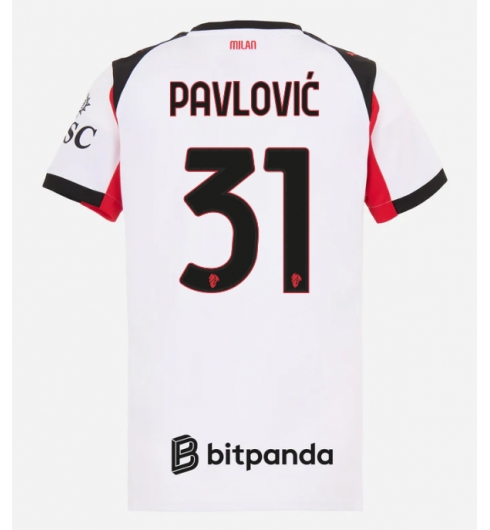 Strój piłkarski AC Milan Strahinja Pavlovic #31 Koszulka Wyjazdowej damskie 2025-26 Krótki Rękaw Strój piłkarski AC Milan Strahinja Pavlovic #31 Koszulka Wyjazdowej damskie 2025-26 Krótki Rękaw