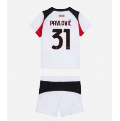 Strój piłkarski AC Milan Strahinja Pavlovic #31 Koszulka Wyjazdowej dziecięce 2025-26 Krótki Rękaw (+ Krótkie spodenki)