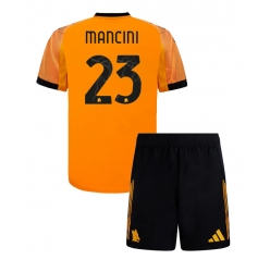 Strój piłkarski AS Roma Gianluca Mancini #23 Koszulka Wyjazdowej dziecięce 2025-26 Krótki Rękaw (+ Krótkie spodenki)