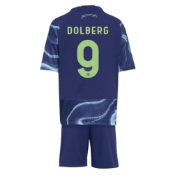 Strój piłkarski Ajax Kasper Dolberg #9 Koszulka Wyjazdowej dziecięce 2025-26 Krótki Rękaw (+ Krótkie spodenki)