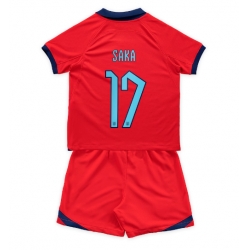 Strój piłkarski Anglia Bukayo Saka #17 Koszulka Wyjazdowej dziecięce MŚ 2022 Krótki Rękaw (+ Krótkie spodenki)