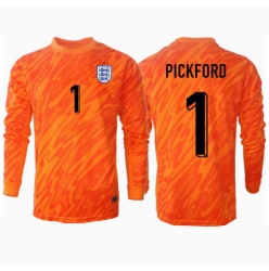 Strój piłkarski Anglia Jordan Pickford #1 Bramkarskie Koszulka Podstawowej ME 2024 Długi Rękaw