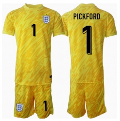 Strój piłkarski Anglia Jordan Pickford #1 Bramkarskie Koszulka Wyjazdowej dziecięce ME 2024 Krótki Rękaw (+ Krótkie spodenki)