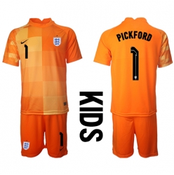 Strój piłkarski Anglia Jordan Pickford #1 Bramkarskie Koszulka Wyjazdowej dziecięce MŚ 2022 Krótki Rękaw (+ Krótkie spodenki)