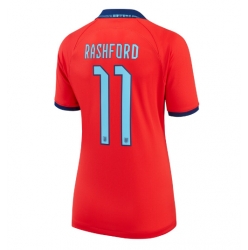 Strój piłkarski Anglia Marcus Rashford #11 Koszulka Wyjazdowej damskie MŚ 2022 Krótki Rękaw
