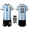 Strój piłkarski Argentyna Angel Di Maria #11 Koszulka Podstawowej dziecięce MŚ 2022 Krótki Rękaw (+ Krótkie spodenki)