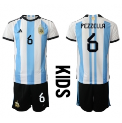 Strój piłkarski Argentyna German Pezzella #6 Koszulka Podstawowej dziecięce MŚ 2022 Krótki Rękaw (+ Krótkie spodenki)
