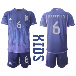 Strój piłkarski Argentyna German Pezzella #6 Koszulka Wyjazdowej dziecięce MŚ 2022 Krótki Rękaw (+ Krótkie spodenki)