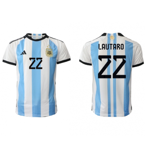 Strój piłkarski Argentyna Lautaro Martinez #22 Koszulka Podstawowej MŚ 2022 Krótki Rękaw