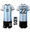 Strój piłkarski Argentyna Lautaro Martinez #22 Koszulka Podstawowej dziecięce MŚ 2022 Krótki Rękaw (+ Krótkie spodenki)