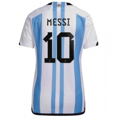 Strój piłkarski Argentyna Lionel Messi #10 Koszulka Podstawowej damskie MŚ 2022 Krótki Rękaw