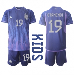Strój piłkarski Argentyna Nicolas Otamendi #19 Koszulka Wyjazdowej dziecięce MŚ 2022 Krótki Rękaw (+ Krótkie spodenki)