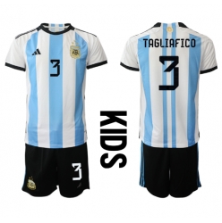 Strój piłkarski Argentyna Nicolas Tagliafico #3 Koszulka Podstawowej dziecięce MŚ 2022 Krótki Rękaw (+ Krótkie spodenki)