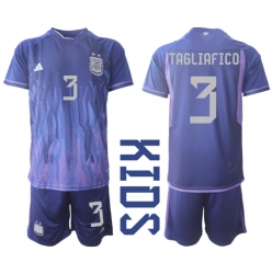 Strój piłkarski Argentyna Nicolas Tagliafico #3 Koszulka Wyjazdowej dziecięce MŚ 2022 Krótki Rękaw (+ Krótkie spodenki)