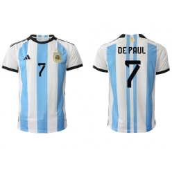 Strój piłkarski Argentyna Rodrigo de Paul #7 Koszulka Podstawowej MŚ 2022 Krótki Rękaw