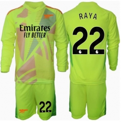 Strój piłkarski Arsenal David Raya #22 Bramkarskie Koszulka Podstawowej dziecięce 2024-25 Długi Rękaw (+ Krótkie spodenki)