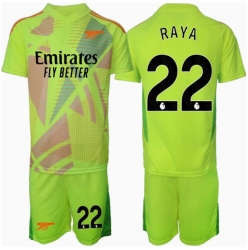 Strój piłkarski Arsenal David Raya #22 Bramkarskie Koszulka Podstawowej dziecięce 2024-25 Krótki Rękaw (+ Krótkie spodenki)