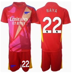 Strój piłkarski Arsenal David Raya #22 Bramkarskie Koszulka Wyjazdowej dziecięce 2024-25 Krótki Rękaw (+ Krótkie spodenki)