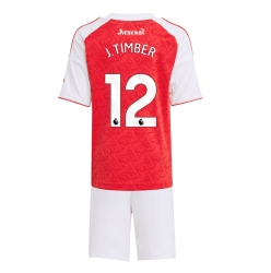 Strój piłkarski Arsenal Jurrien Timber #12 Koszulka Podstawowej dziecięce 2025-26 Krótki Rękaw (+ Krótkie spodenki)