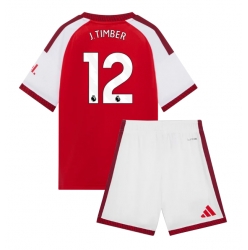 Strój piłkarski Arsenal Jurrien Timber #12 Koszulka Podstawowej dziecięce 2026-27 Krótki Rękaw (+ Krótkie spodenki)