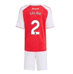 Strój piłkarski Arsenal William Saliba #2 Koszulka Podstawowej dziecięce 2025-26 Krótki Rękaw (+ Krótkie spodenki)