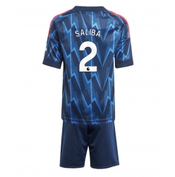 Strój piłkarski Arsenal William Saliba #2 Koszulka Wyjazdowej dziecięce 2025-26 Krótki Rękaw (+ Krótkie spodenki)