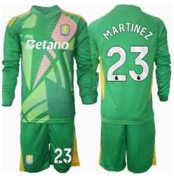 Strój piłkarski Aston Villa Emiliano Martinez #23 Bramkarskie Koszulka Podstawowej dziecięce 2024-25 Długi Rękaw (+ Krótkie spodenki)