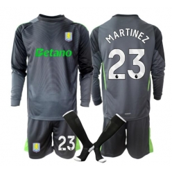 Strój piłkarski Aston Villa Emiliano Martinez #23 Bramkarskie Koszulka Podstawowej dziecięce 2025-26 Długi Rękaw (+ Krótkie spodenki)