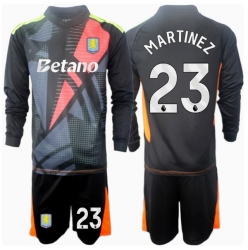 Strój piłkarski Aston Villa Emiliano Martinez #23 Bramkarskie Koszulka Wyjazdowej dziecięce 2024-25 Długi Rękaw (+ Krótkie spodenki)
