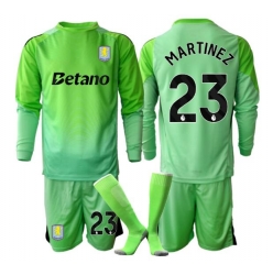 Strój piłkarski Aston Villa Emiliano Martinez #23 Bramkarskie Koszulka Wyjazdowej dziecięce 2025-26 Długi Rękaw (+ Krótkie spodenki)
