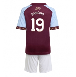 Strój piłkarski Aston Villa Jadon Sancho #19 Koszulka Podstawowej dziecięce 2025-26 Krótki Rękaw (+ Krótkie spodenki)