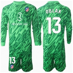 Strój piłkarski Atletico Madrid Jan Oblak #13 Bramkarskie Koszulka Wyjazdowej dziecięce 2024-25 Długi Rękaw (+ Krótkie spodenki)