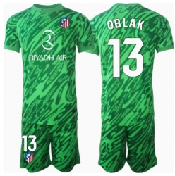 Strój piłkarski Atletico Madrid Jan Oblak #13 Bramkarskie Koszulka Wyjazdowej dziecięce 2024-25 Krótki Rękaw (+ Krótkie spodenki)