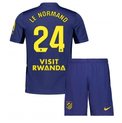 Strój piłkarski Atletico Madrid Robin Le Normand #24 Koszulka Wyjazdowej dziecięce 2025-26 Krótki Rękaw (+ Krótkie spodenki)