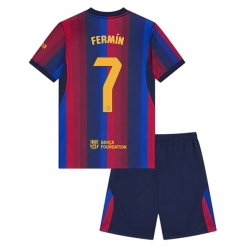 Strój piłkarski Barcelona Fermin Lopez #7 Koszulka Podstawowej dziecięce 2026-27 Krótki Rękaw (+ Krótkie spodenki)