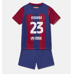 Strój piłkarski Barcelona Jules Kounde #23 Koszulka Podstawowej dziecięce 2023-24 Krótki Rękaw (+ Krótkie spodenki)