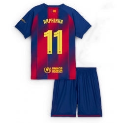 Strój piłkarski Barcelona Raphinha Belloli #11 Koszulka Podstawowej dziecięce 2025-26 Krótki Rękaw (+ Krótkie spodenki)