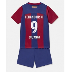 Strój piłkarski Barcelona Robert Lewandowski #9 Koszulka Podstawowej dziecięce 2023-24 Krótki Rękaw (+ Krótkie spodenki)