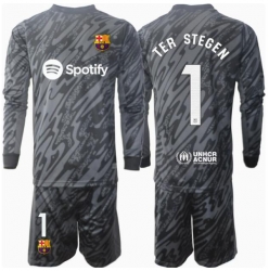 Strój piłkarski Barcelona Ter Stegen #1 Bramkarskie Koszulka Trzeciej dziecięce 2024-25 Długi Rękaw (+ Krótkie spodenki)