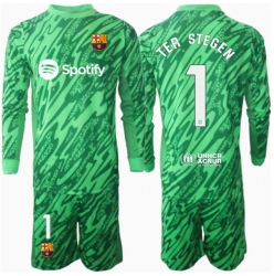 Strój piłkarski Barcelona Ter Stegen #1 Bramkarskie Koszulka Wyjazdowej dziecięce 2024-25 Długi Rękaw (+ Krótkie spodenki)