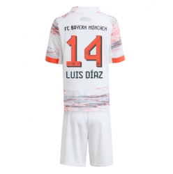 Strój piłkarski Bayern Munich Luis Diaz #14 Koszulka Wyjazdowej dziecięce 2025-26 Krótki Rękaw (+ Krótkie spodenki)
