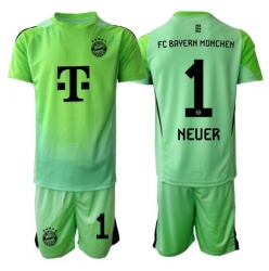 Strój piłkarski Bayern Munich Manuel Neuer #1 Bramkarskie Koszulka Podstawowej dziecięce 2025-26 Krótki Rękaw (+ Krótkie spodenki)