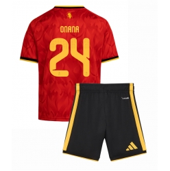 Strój piłkarski Belgia Amadou Onana #24 Koszulka Podstawowej dziecięce MŚ 2026 Krótki Rękaw (+ Krótkie spodenki)