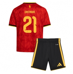 Strój piłkarski Belgia Timothy Castagne #21 Koszulka Podstawowej dziecięce MŚ 2026 Krótki Rękaw (+ Krótkie spodenki)
